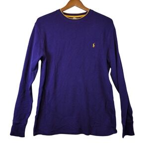 Polo Ralph Lauren Mens Md Purple Waffle Knit Thermal Long Sleeve Shirt Yellow